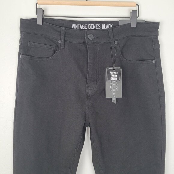 VGB Vintage Genes Black Size 34x30 Slim Fit Stretch French Terry Jeans Black NWT - Picture 2 of 13